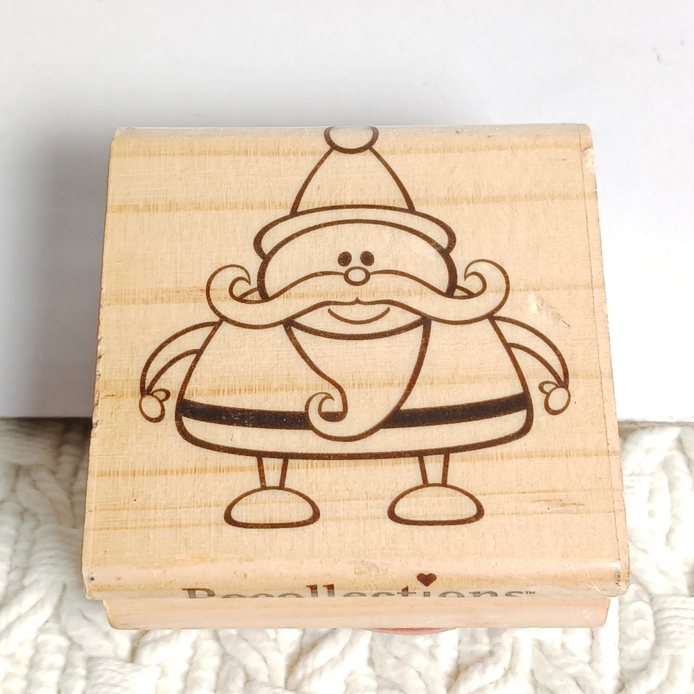 RECOLLECTIONS CHRISTMAS JOLLY SANTA RUBBER STAMP WOOD Craft Scrapbook Holiday